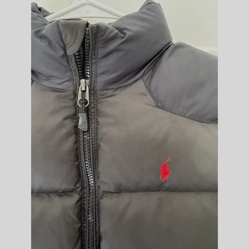 Polo Ralph Lauren Boys Small 8 Down Puffer Vest Black Navy Two Tone Red Pony